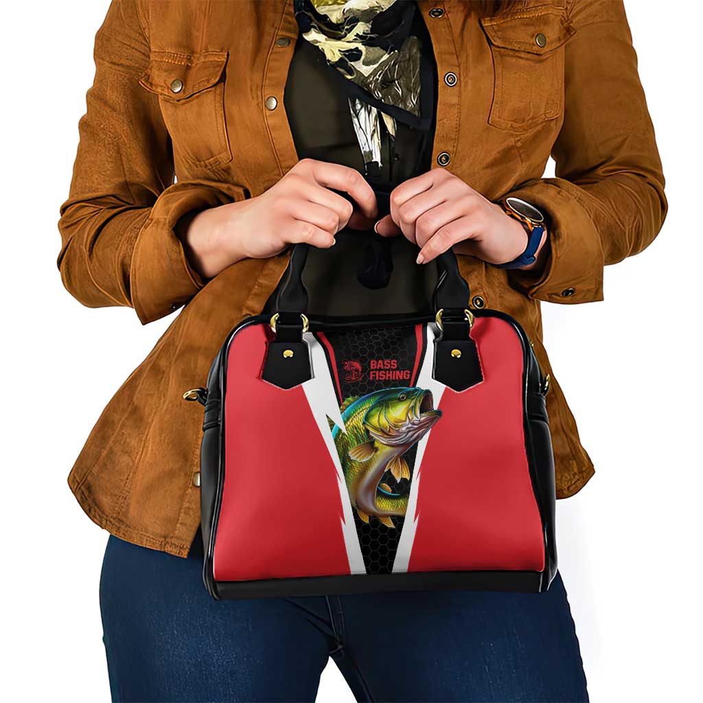 Bass Fishing Personalized Shoulder Handbag Bold Red and Black Lightning Pattern and Honeycomb Background TS04