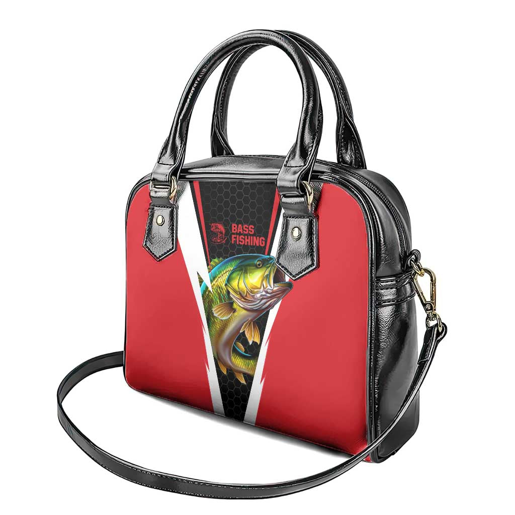 Bass Fishing Personalized Shoulder Handbag Bold Red and Black Lightning Pattern and Honeycomb Background TS04