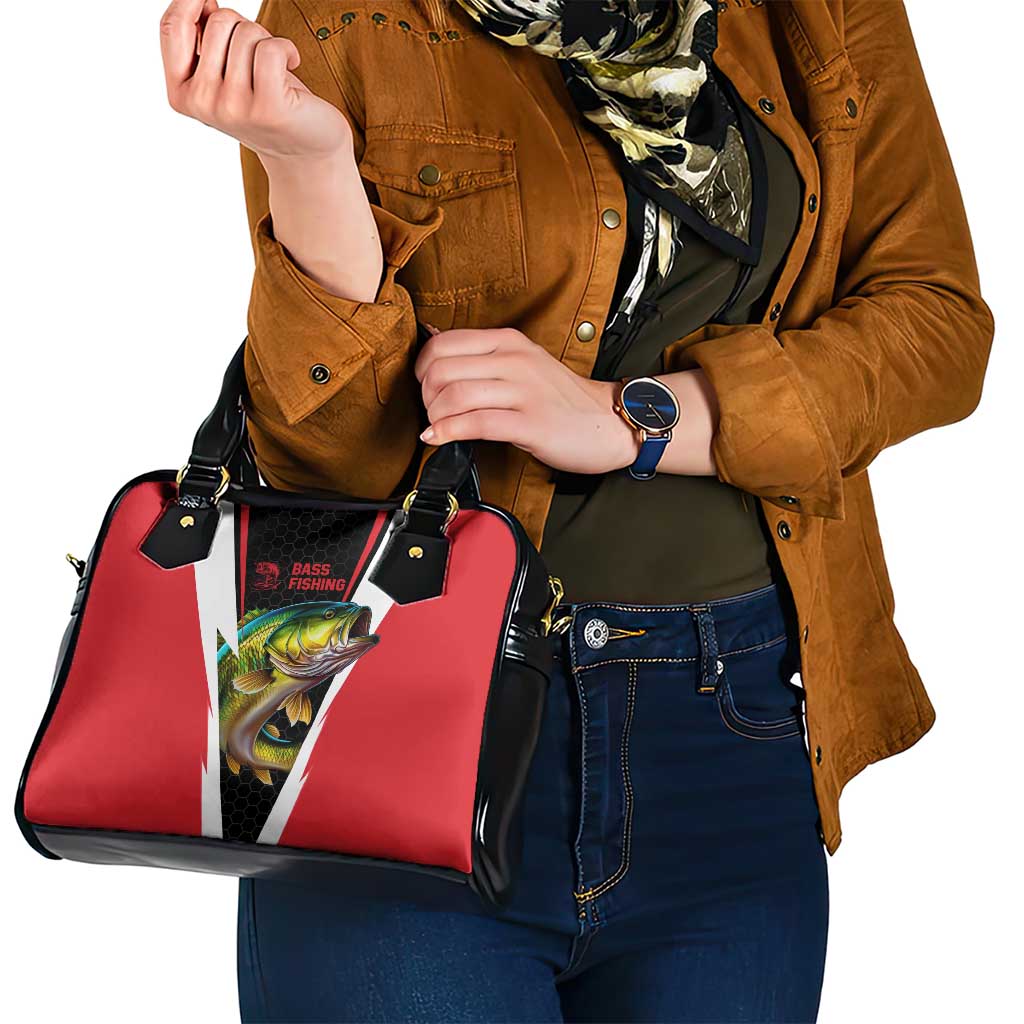 Bass Fishing Personalized Shoulder Handbag Bold Red and Black Lightning Pattern and Honeycomb Background TS04