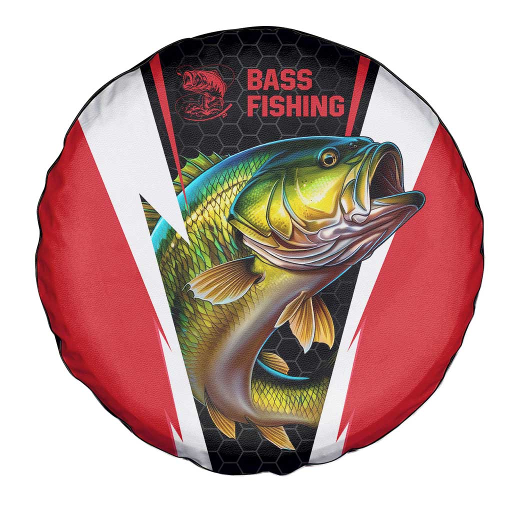 Bass Fishing Personalized Spare Tire Cover Bold Red and Black Lightning Pattern and Honeycomb Background TS04