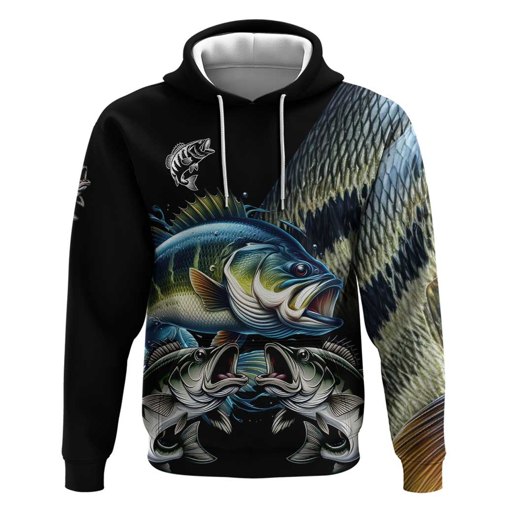 Largemouth Bass Fishing Scale Customize Name Hoodie Aggressive Bass Scaled Texture and Black Sporty TS04