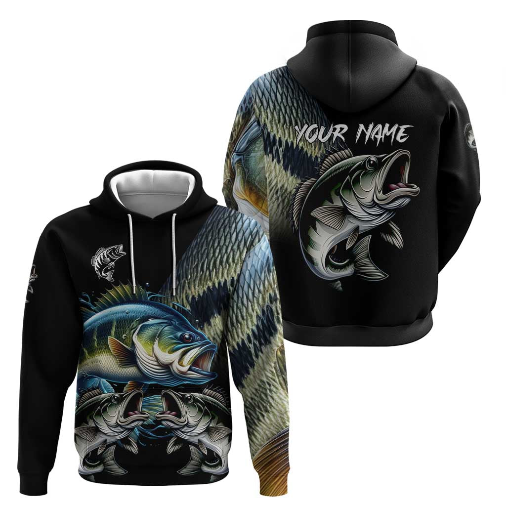 Largemouth Bass Fishing Scale Customize Name Hoodie Aggressive Bass Scaled Texture and Black Sporty TS04