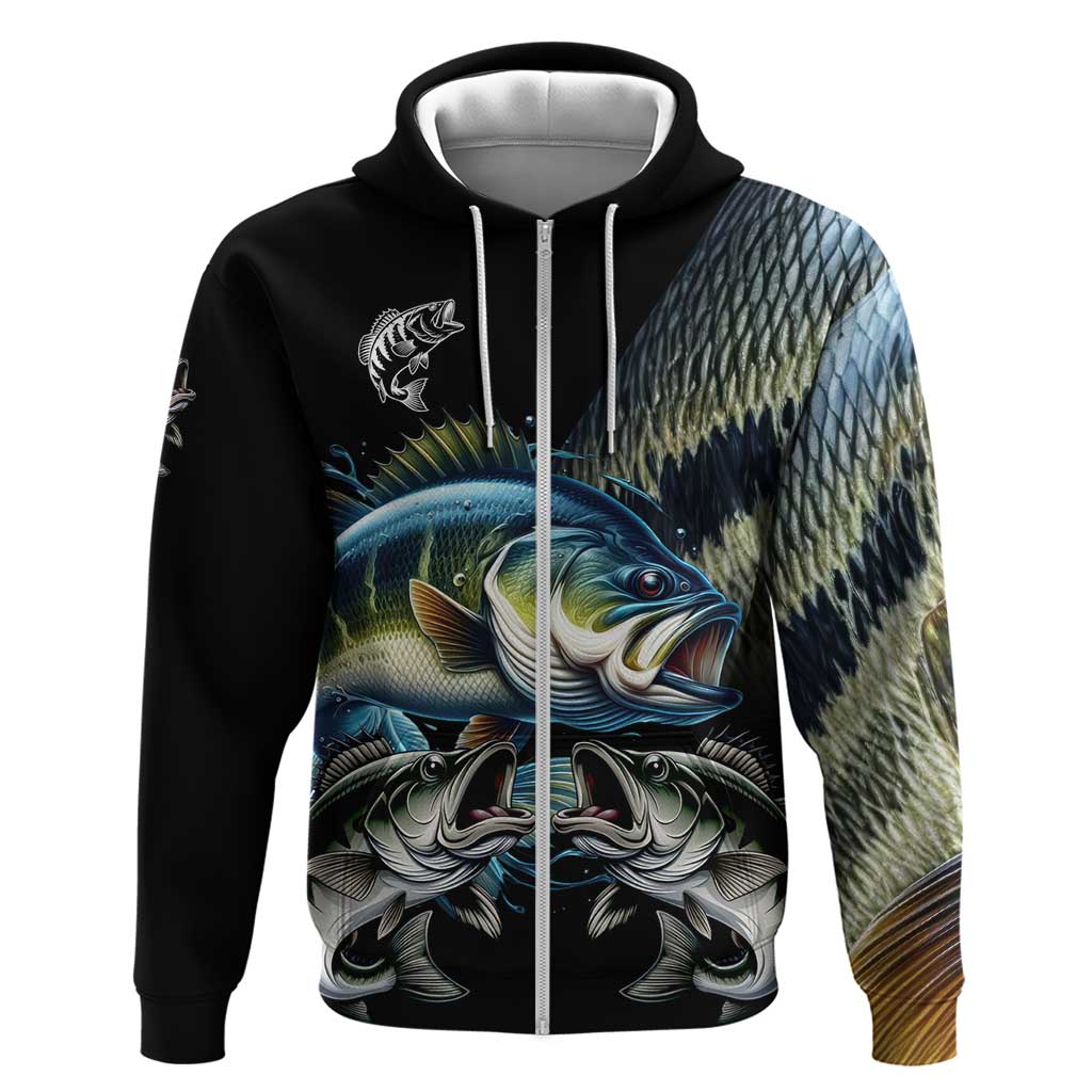 Largemouth Bass Fishing Scale Customize Name Hoodie Aggressive Bass Scaled Texture and Black Sporty TS04