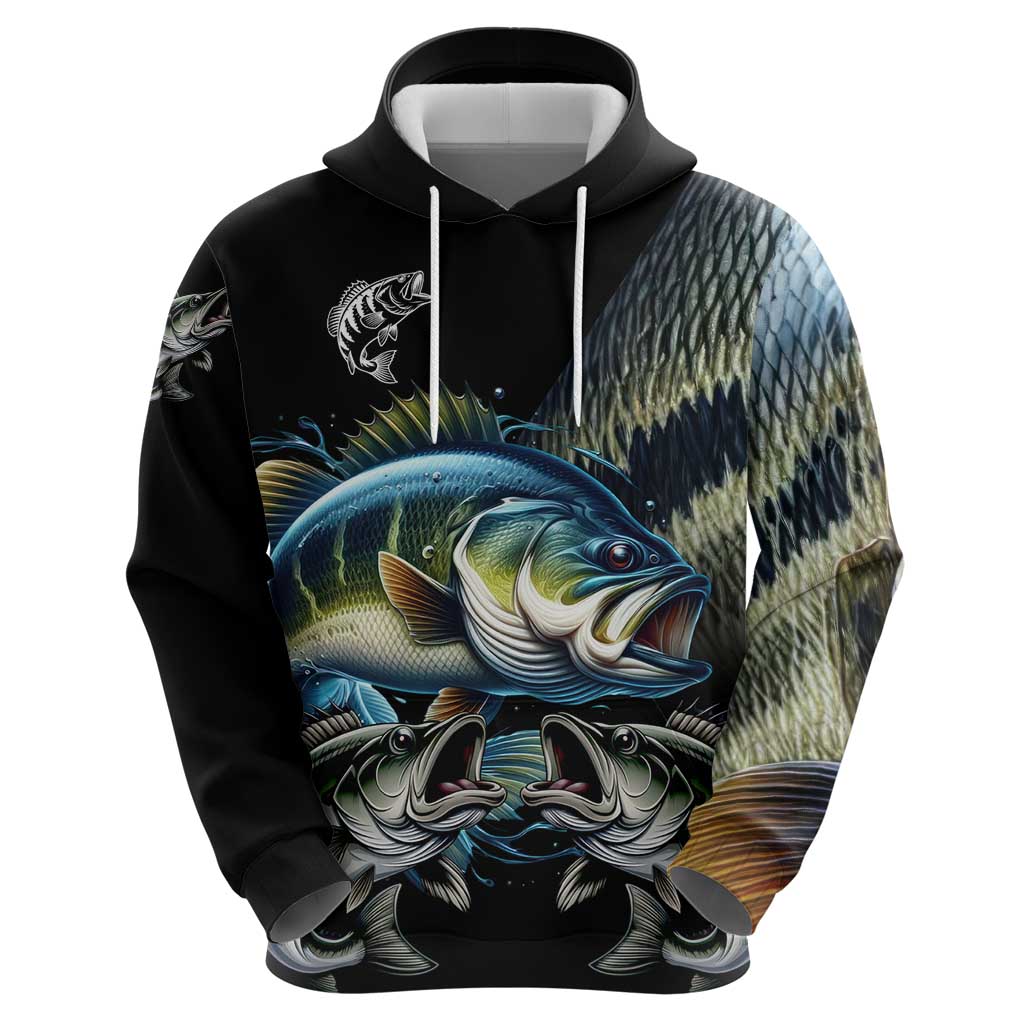 Largemouth Bass Fishing Scale Customize Name Hoodie Aggressive Bass Scaled Texture and Black Sporty TS04