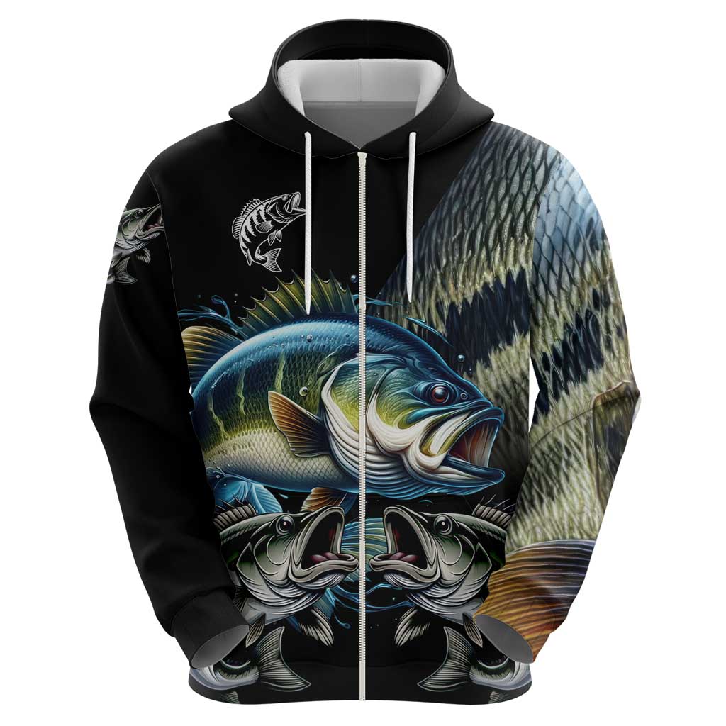 Largemouth Bass Fishing Scale Customize Name Hoodie Aggressive Bass Scaled Texture and Black Sporty TS04
