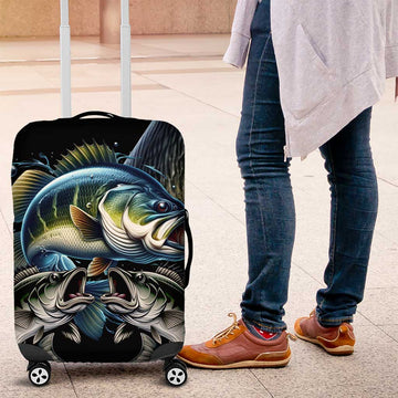 Largemouth Bass Fishing Scale Customize Name Luggage Cover Aggressive Bass Scaled Texture and Black Sporty TS04