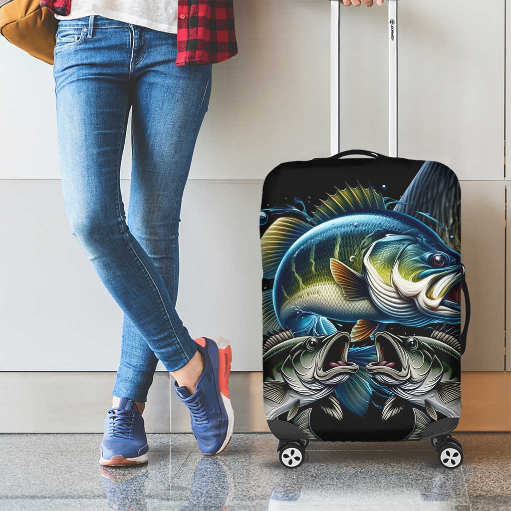 Largemouth Bass Fishing Scale Customize Name Luggage Cover Aggressive Bass Scaled Texture and Black Sporty TS04