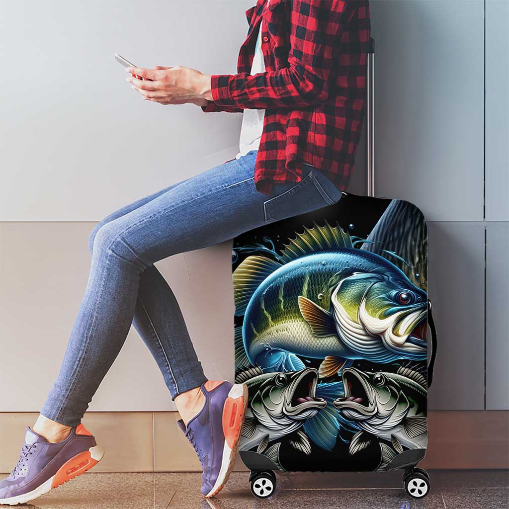 Largemouth Bass Fishing Scale Customize Name Luggage Cover Aggressive Bass Scaled Texture and Black Sporty TS04