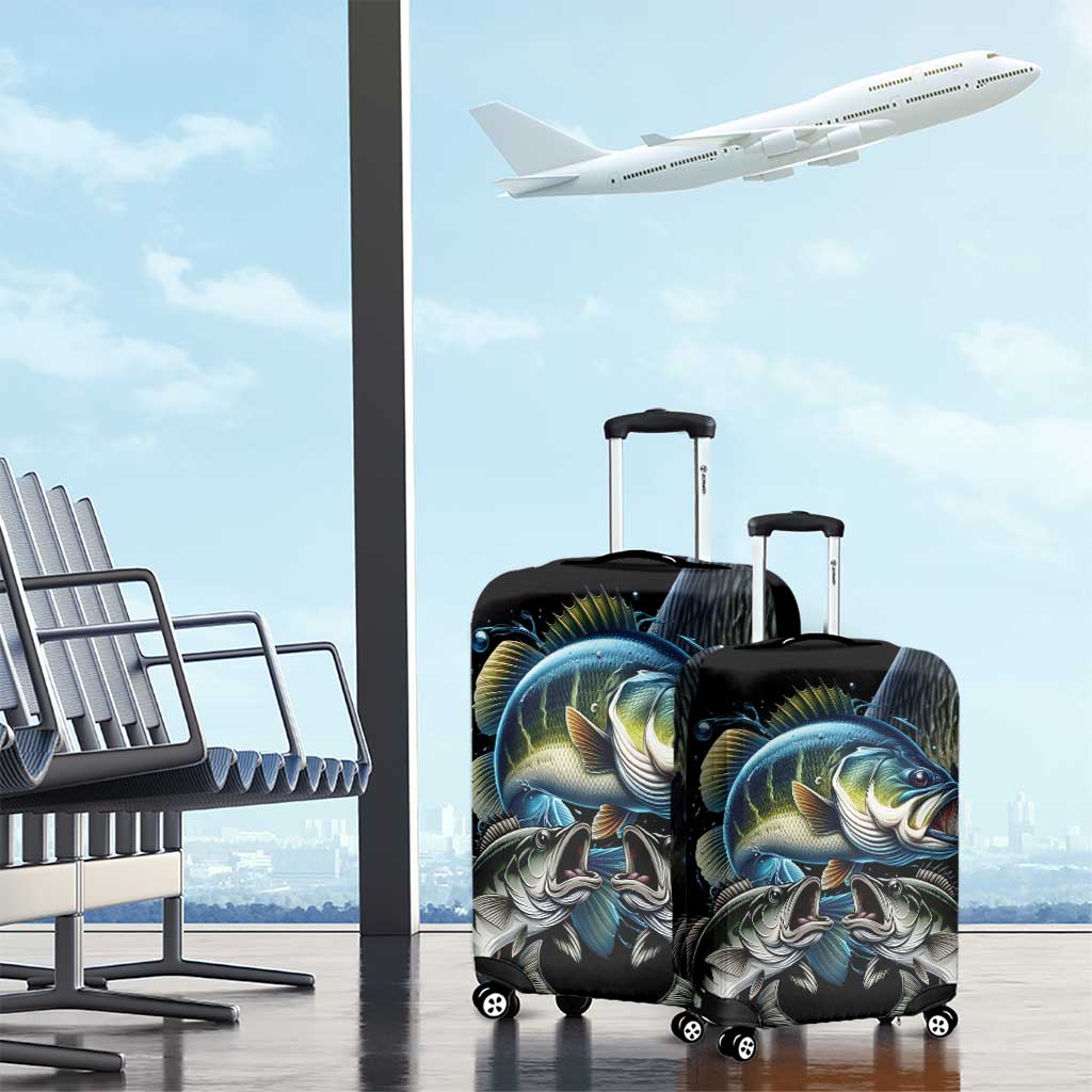 Largemouth Bass Fishing Scale Customize Name Luggage Cover Aggressive Bass Scaled Texture and Black Sporty TS04