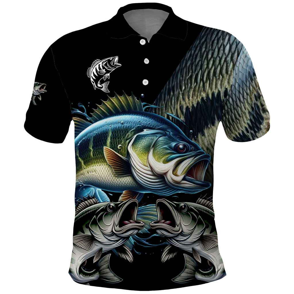 Largemouth Bass Fishing Scale Customize Name Polo Shirt Aggressive Bass Scaled Texture and Black Sporty TS04
