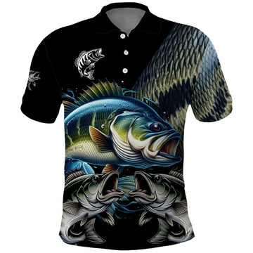 Largemouth Bass Fishing Scale Customize Name Polo Shirt Aggressive Bass Scaled Texture and Black Sporty TS04