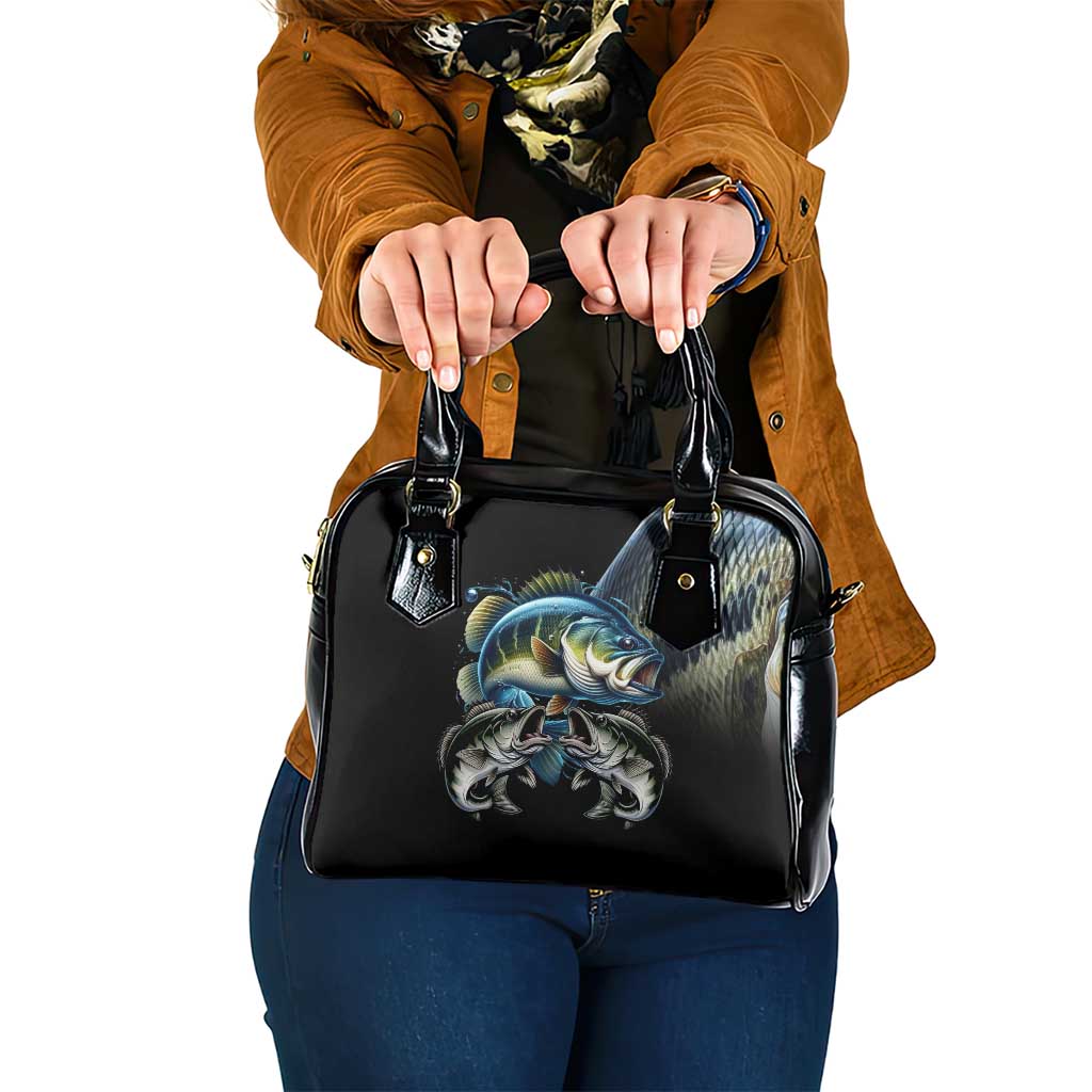 Largemouth Bass Fishing Scale Customize Name Shoulder Handbag Aggressive Bass Scaled Texture and Black Sporty TS04