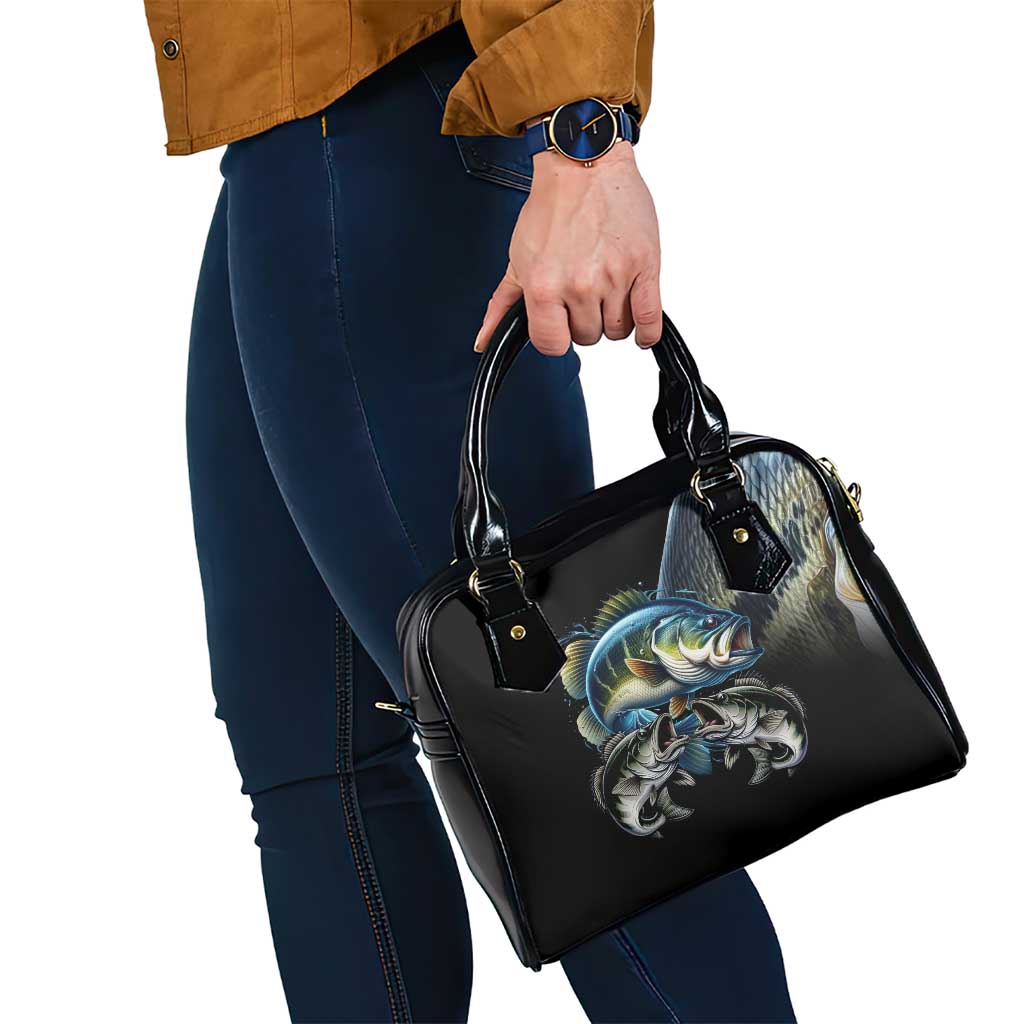 Largemouth Bass Fishing Scale Customize Name Shoulder Handbag Aggressive Bass Scaled Texture and Black Sporty TS04