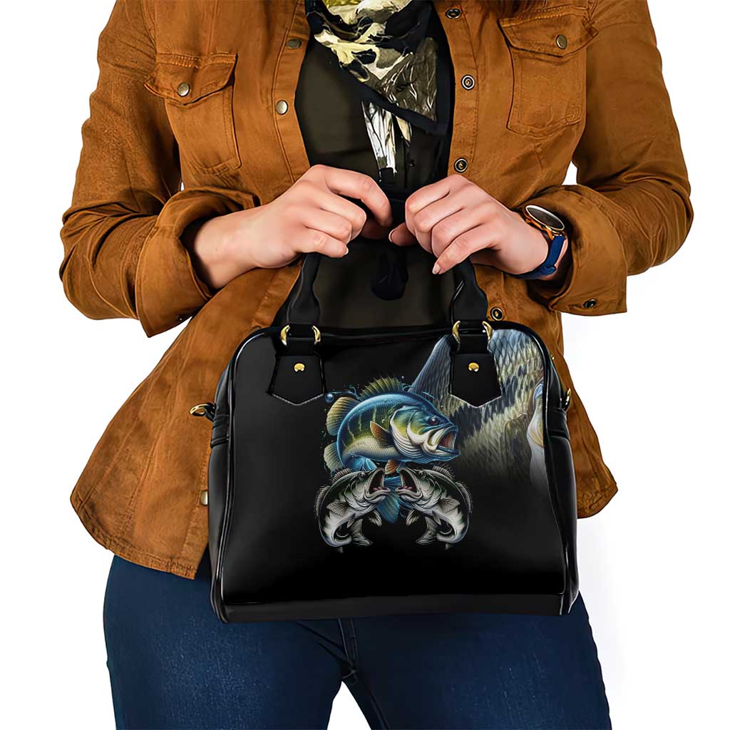 Largemouth Bass Fishing Scale Customize Name Shoulder Handbag Aggressive Bass Scaled Texture and Black Sporty TS04