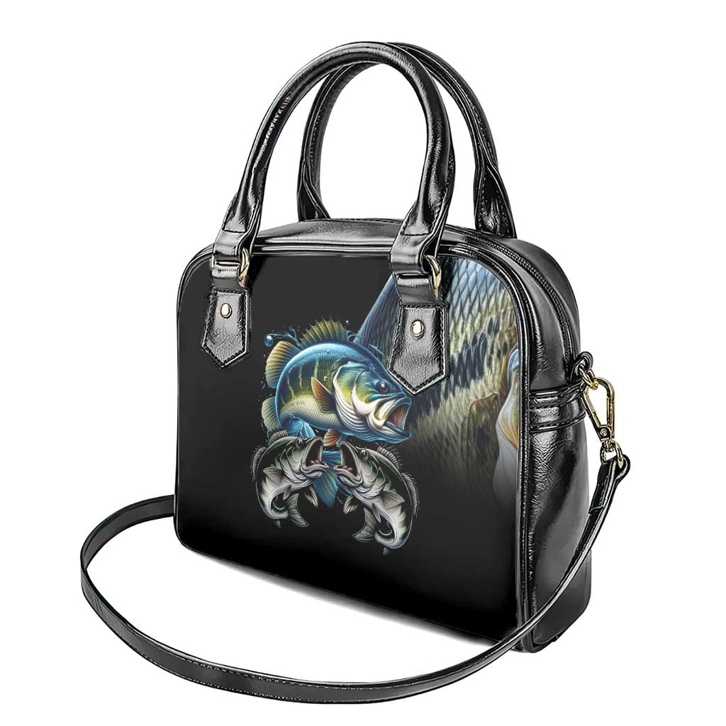 Largemouth Bass Fishing Scale Customize Name Shoulder Handbag Aggressive Bass Scaled Texture and Black Sporty TS04