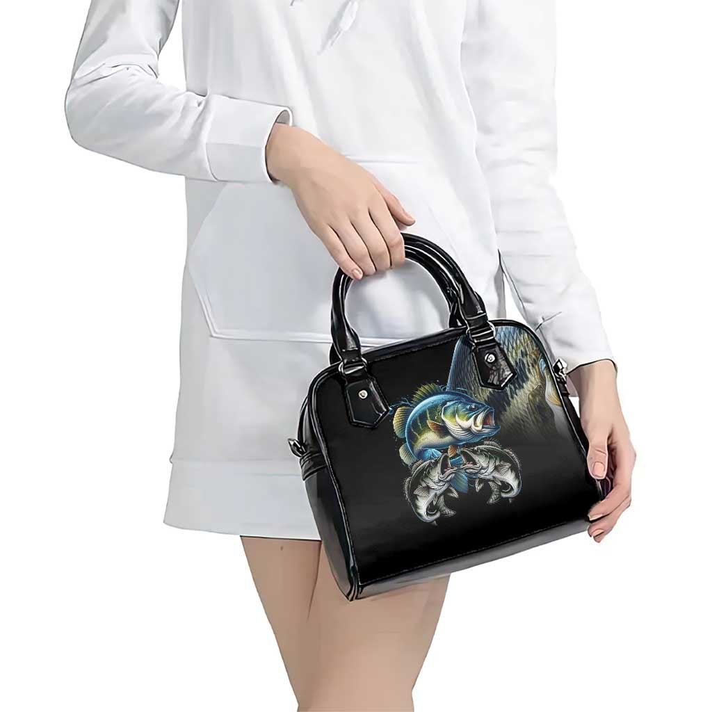 Largemouth Bass Fishing Scale Customize Name Shoulder Handbag Aggressive Bass Scaled Texture and Black Sporty TS04