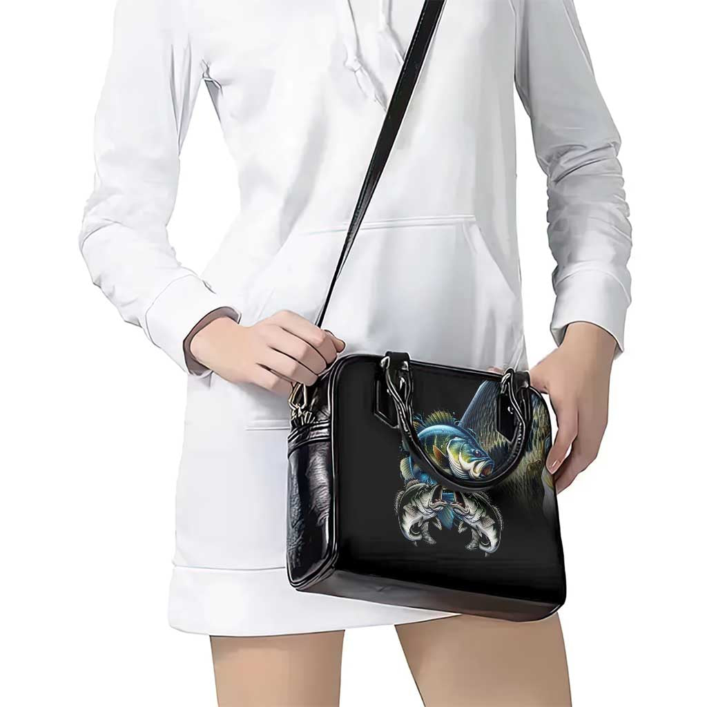 Largemouth Bass Fishing Scale Customize Name Shoulder Handbag Aggressive Bass Scaled Texture and Black Sporty TS04
