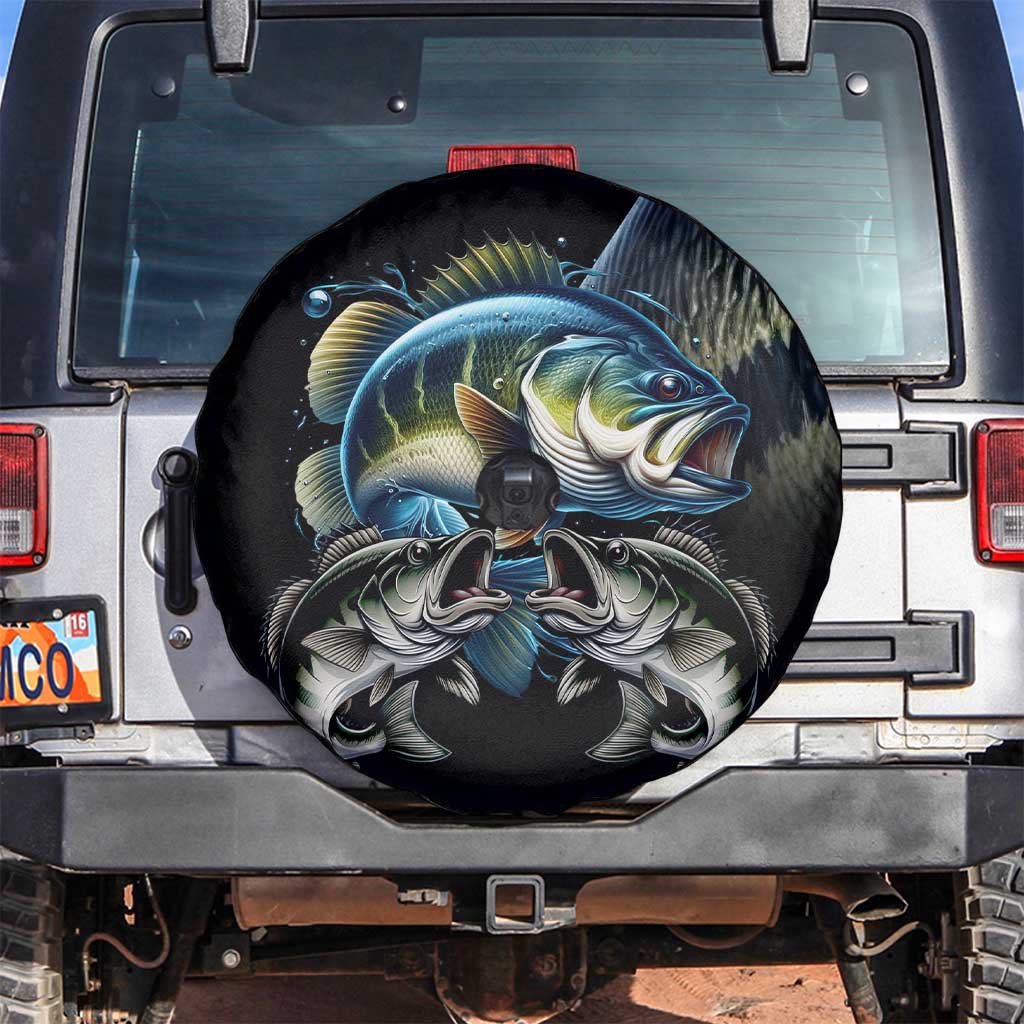 Largemouth Bass Fishing Scale Customize Name Spare Tire Cover Aggressive Bass Scaled Texture and Black Sporty TS04