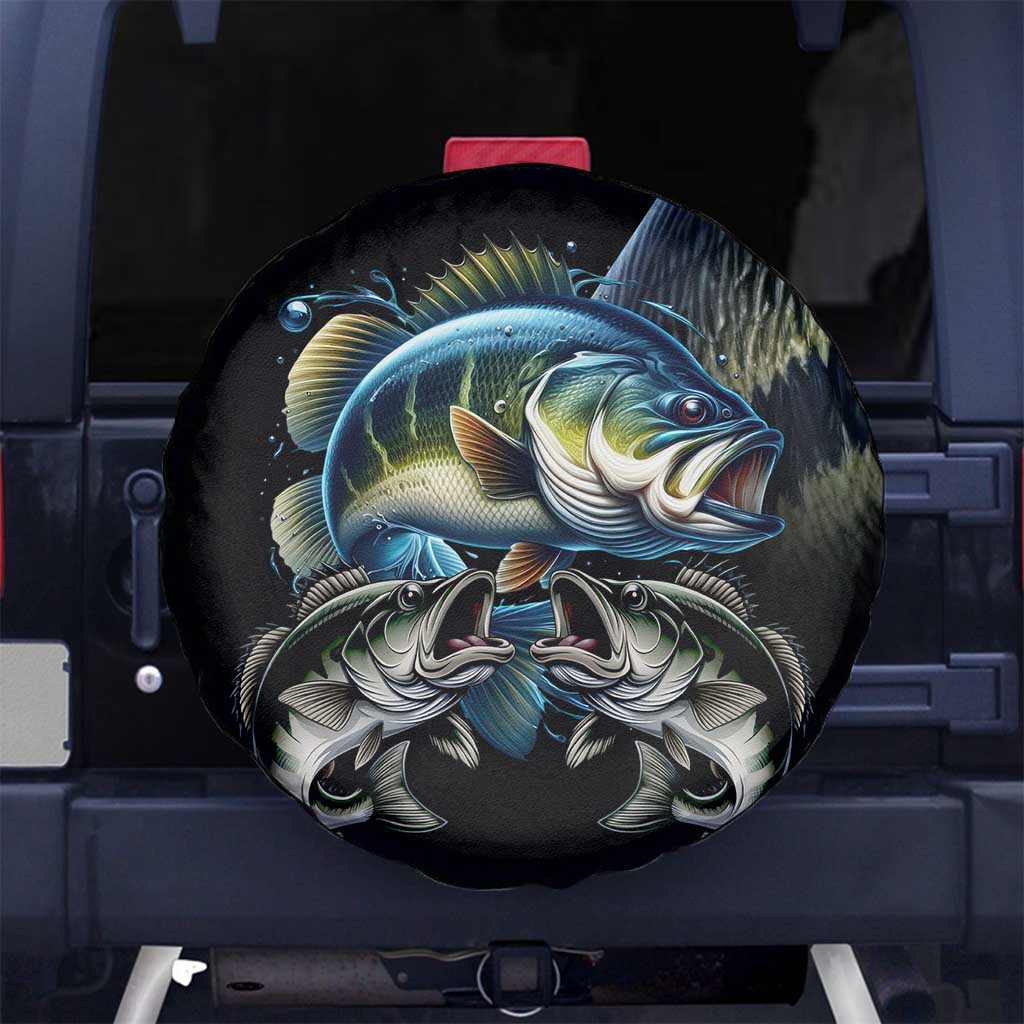 Largemouth Bass Fishing Scale Customize Name Spare Tire Cover Aggressive Bass Scaled Texture and Black Sporty TS04
