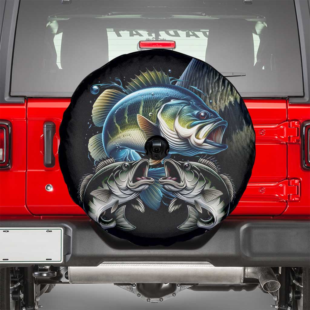 Largemouth Bass Fishing Scale Customize Name Spare Tire Cover Aggressive Bass Scaled Texture and Black Sporty TS04