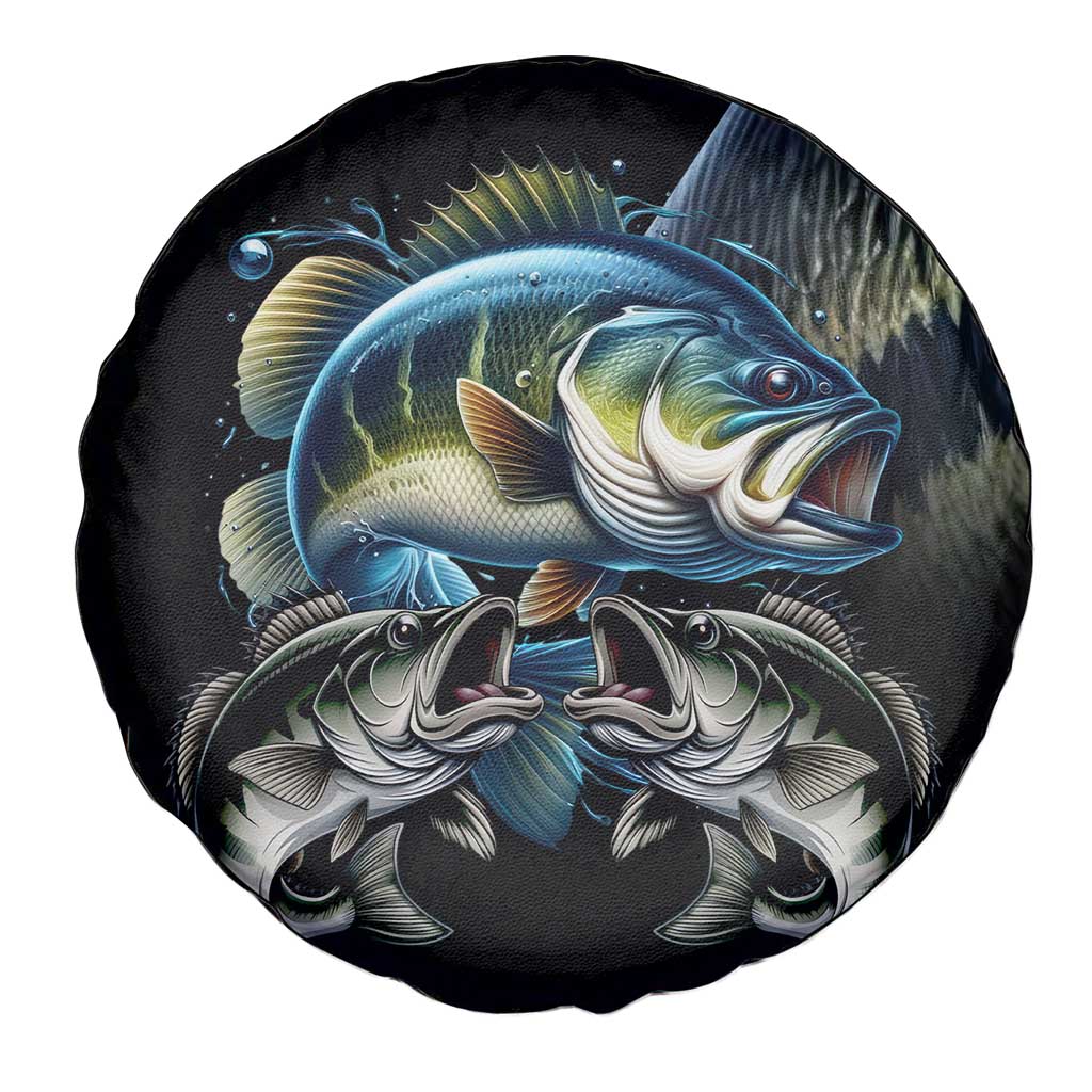 Largemouth Bass Fishing Scale Customize Name Spare Tire Cover Aggressive Bass Scaled Texture and Black Sporty TS04