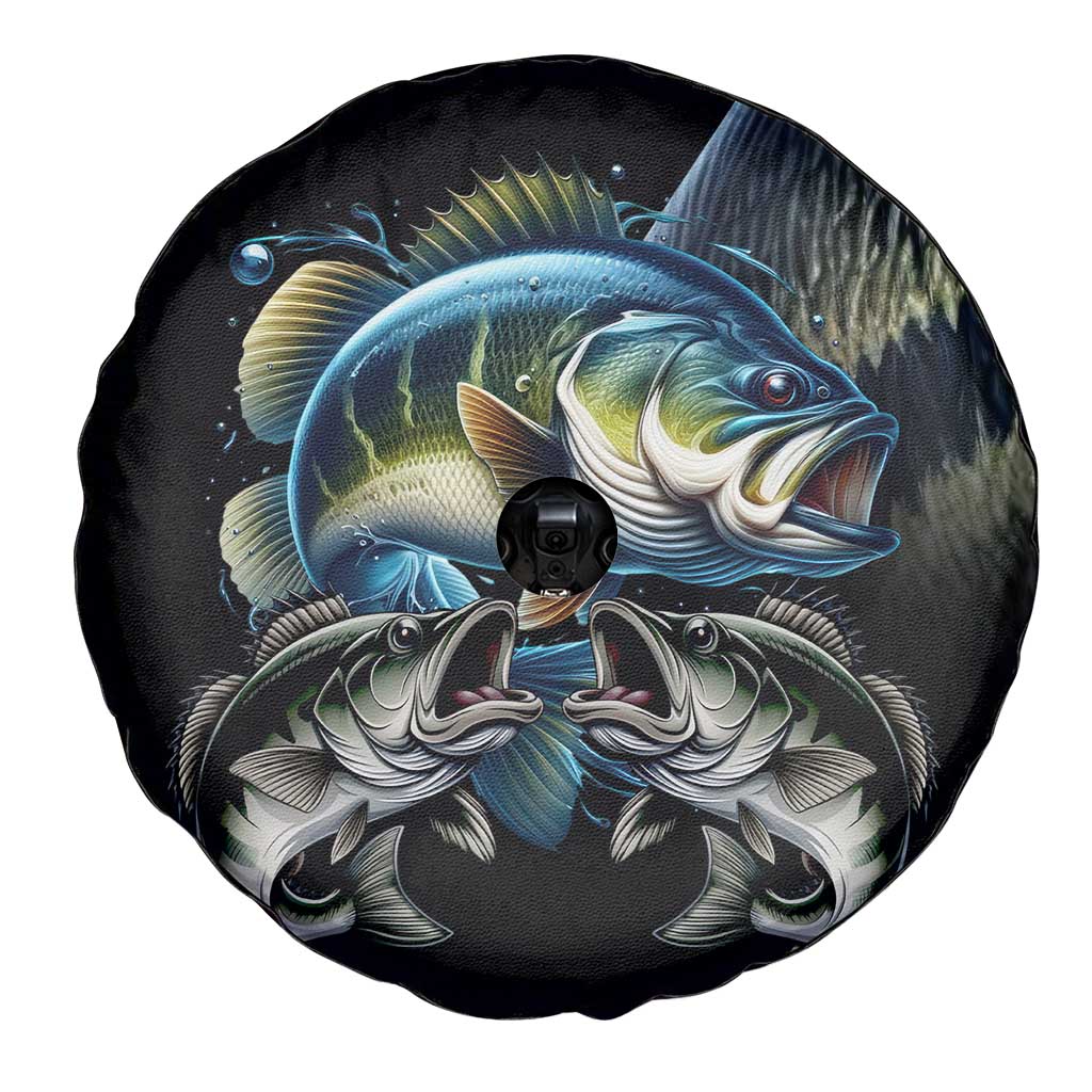 Largemouth Bass Fishing Scale Customize Name Spare Tire Cover Aggressive Bass Scaled Texture and Black Sporty TS04