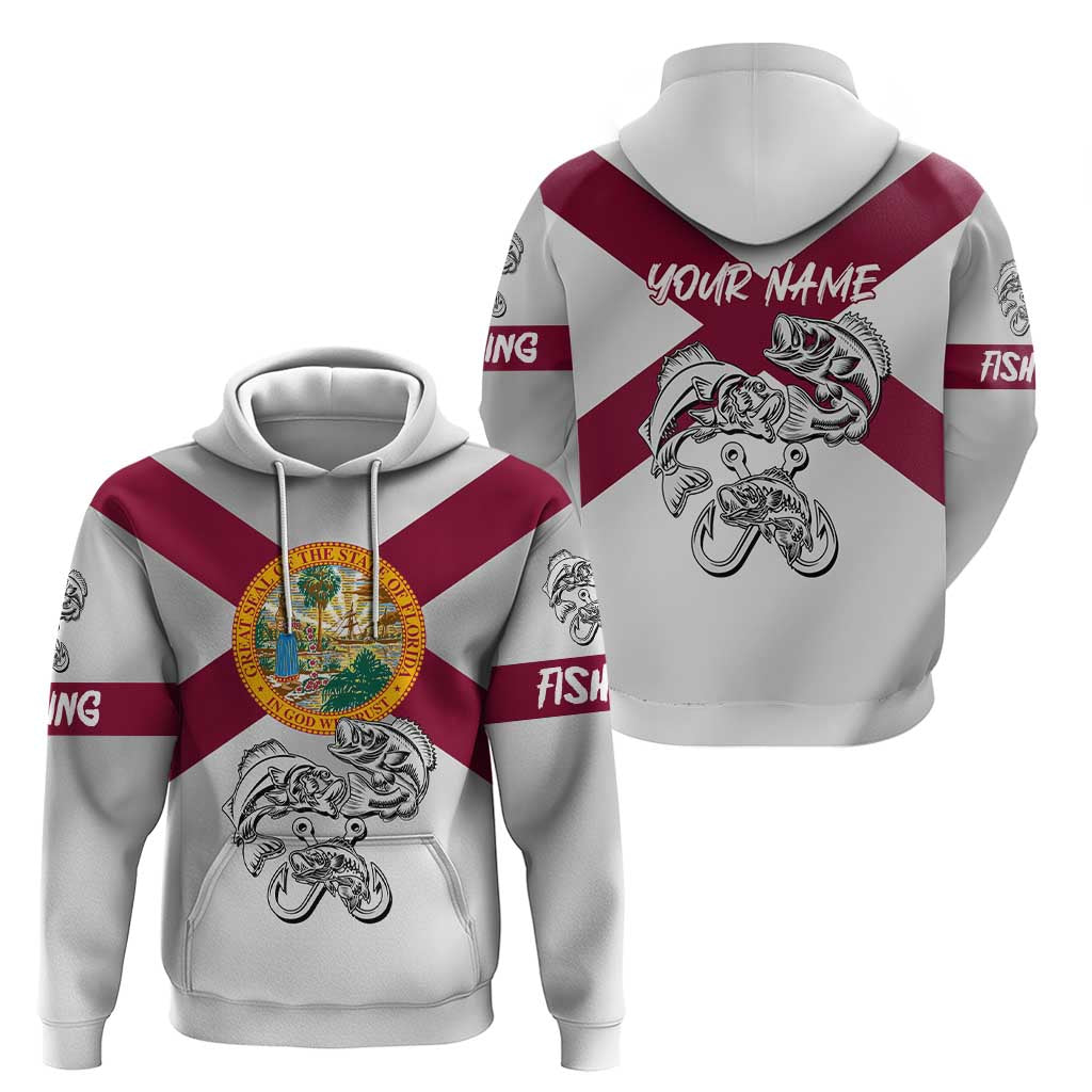 Florida State Flag Fishing Hoodie Hook and Fish Sketch Graphic in Red and White Design TS04