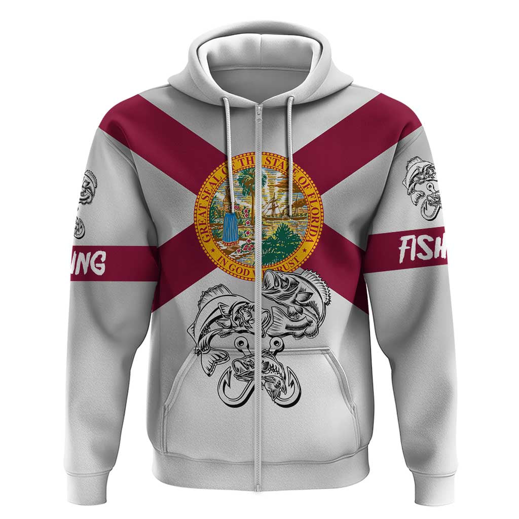 Florida State Flag Fishing Hoodie Hook and Fish Sketch Graphic in Red and White Design TS04