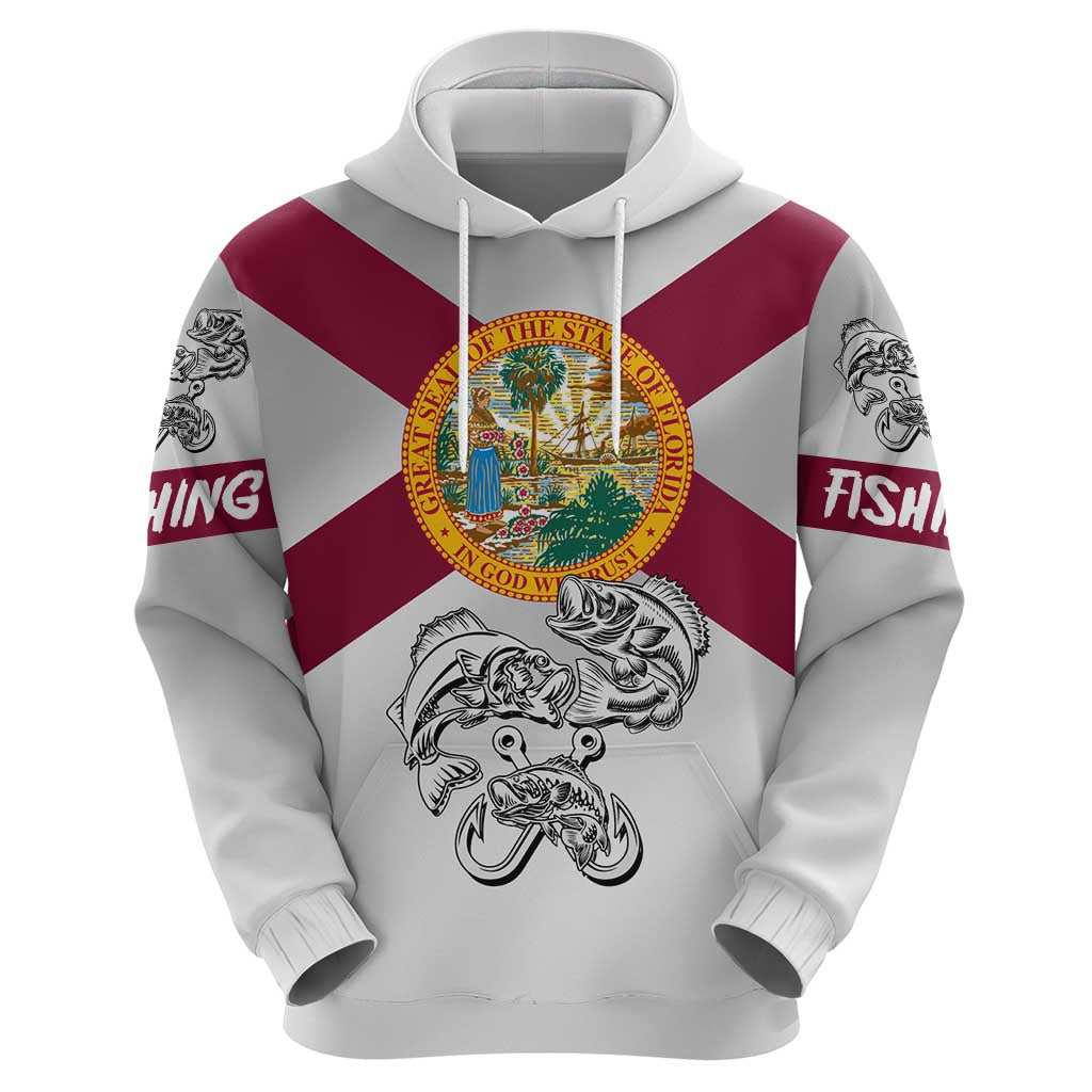 Florida State Flag Fishing Hoodie Hook and Fish Sketch Graphic in Red and White Design TS04