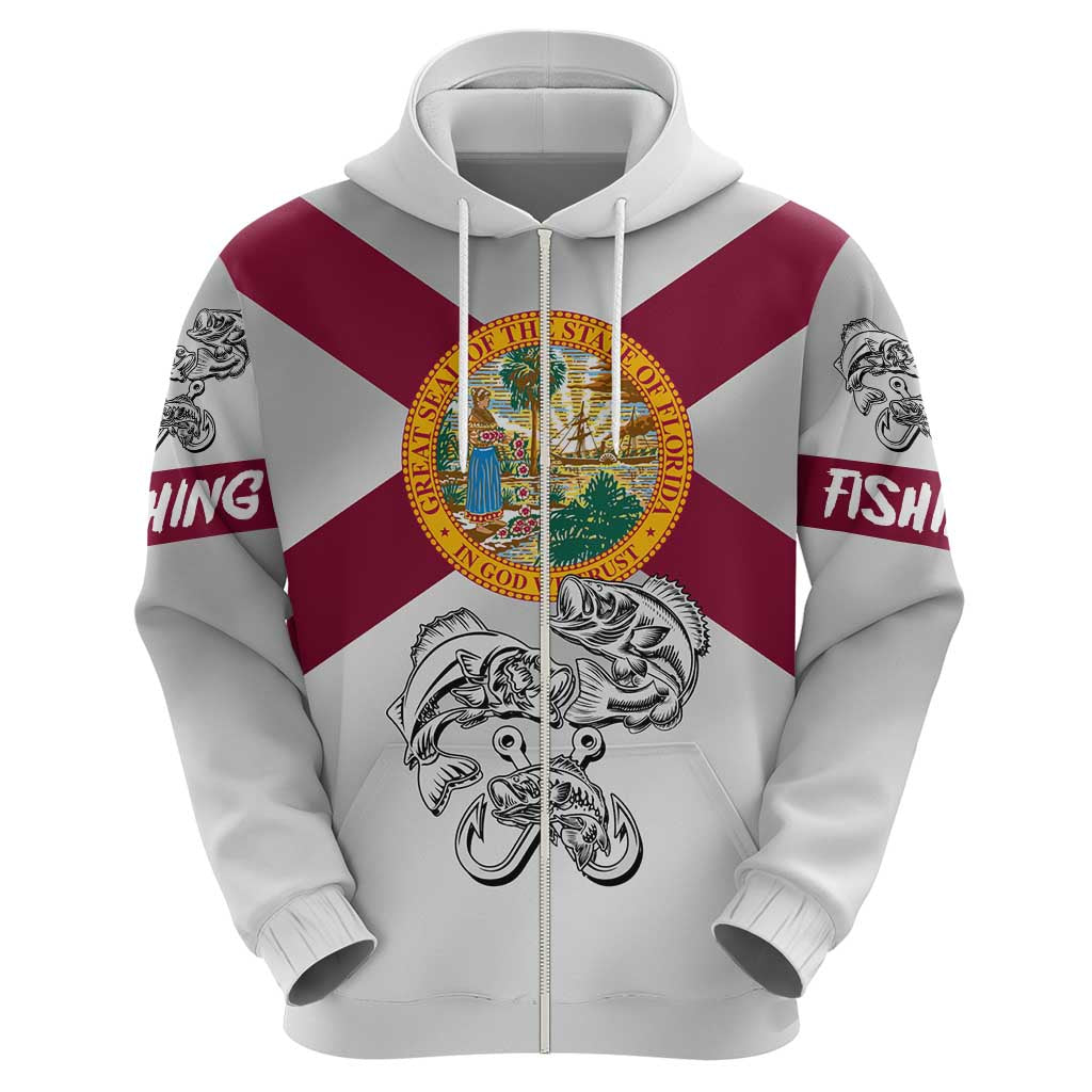 Florida State Flag Fishing Hoodie Hook and Fish Sketch Graphic in Red and White Design TS04