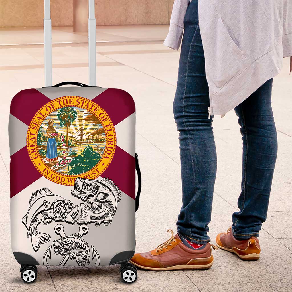 Florida State Flag Fishing Luggage Cover Hook and Fish Sketch Graphic in Red and White Design TS04