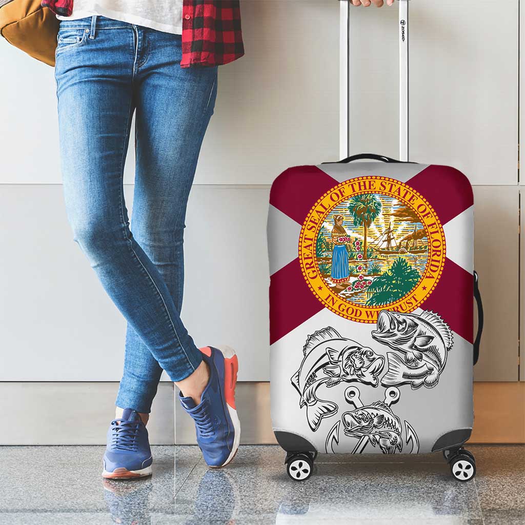 Florida State Flag Fishing Luggage Cover Hook and Fish Sketch Graphic in Red and White Design TS04