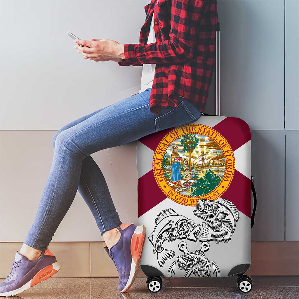 Florida State Flag Fishing Luggage Cover Hook and Fish Sketch Graphic in Red and White Design TS04