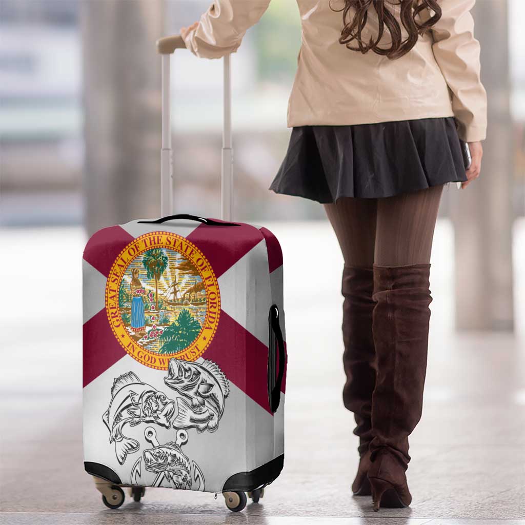 Florida State Flag Fishing Luggage Cover Hook and Fish Sketch Graphic in Red and White Design TS04