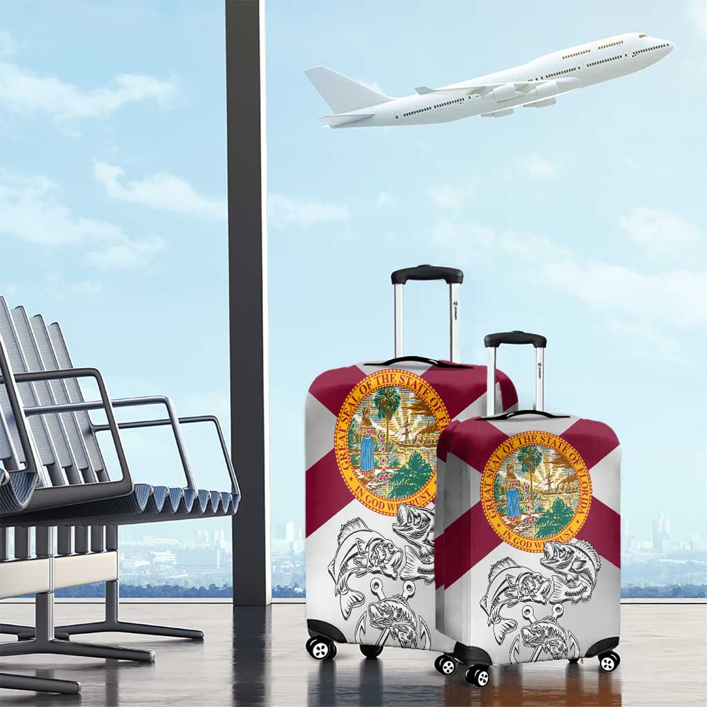 Florida State Flag Fishing Luggage Cover Hook and Fish Sketch Graphic in Red and White Design TS04