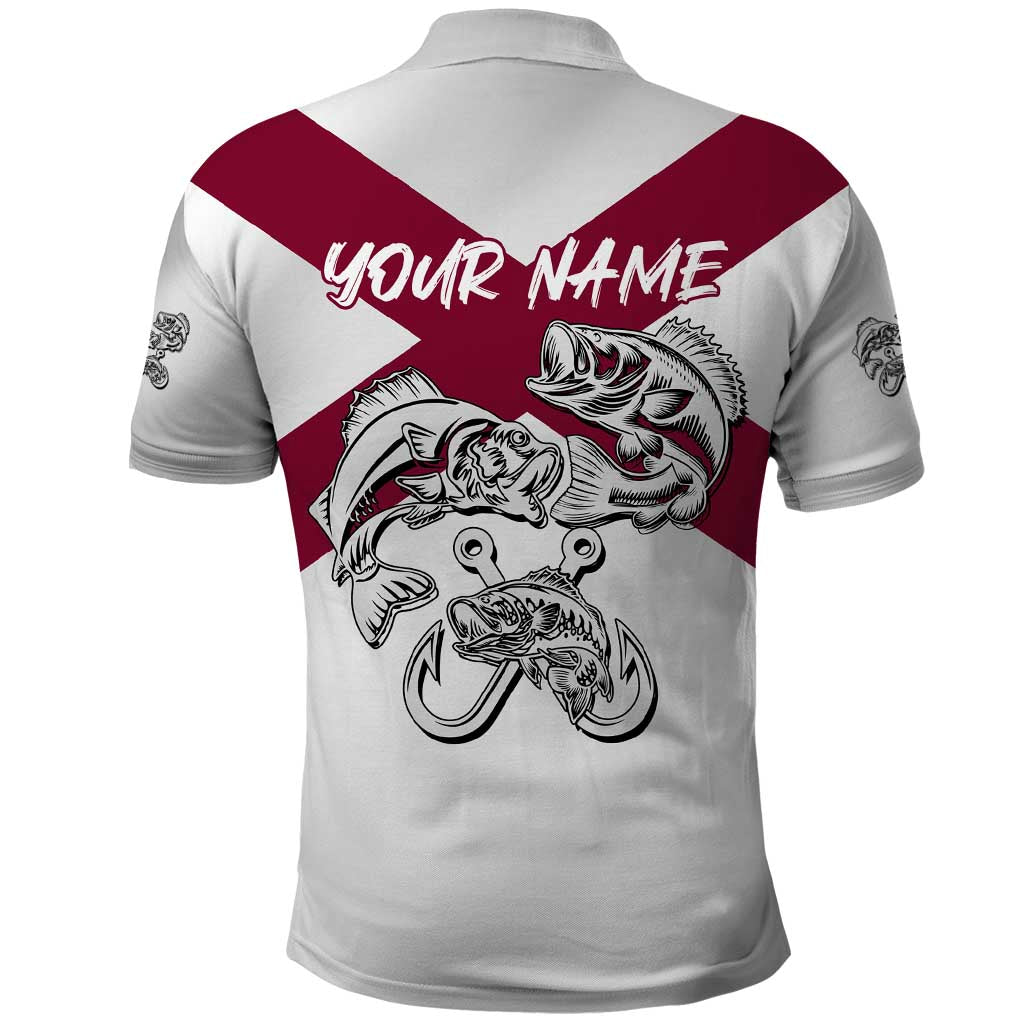 Florida State Flag Fishing Polo Shirt Hook and Fish Sketch Graphic in Red and White Design TS04