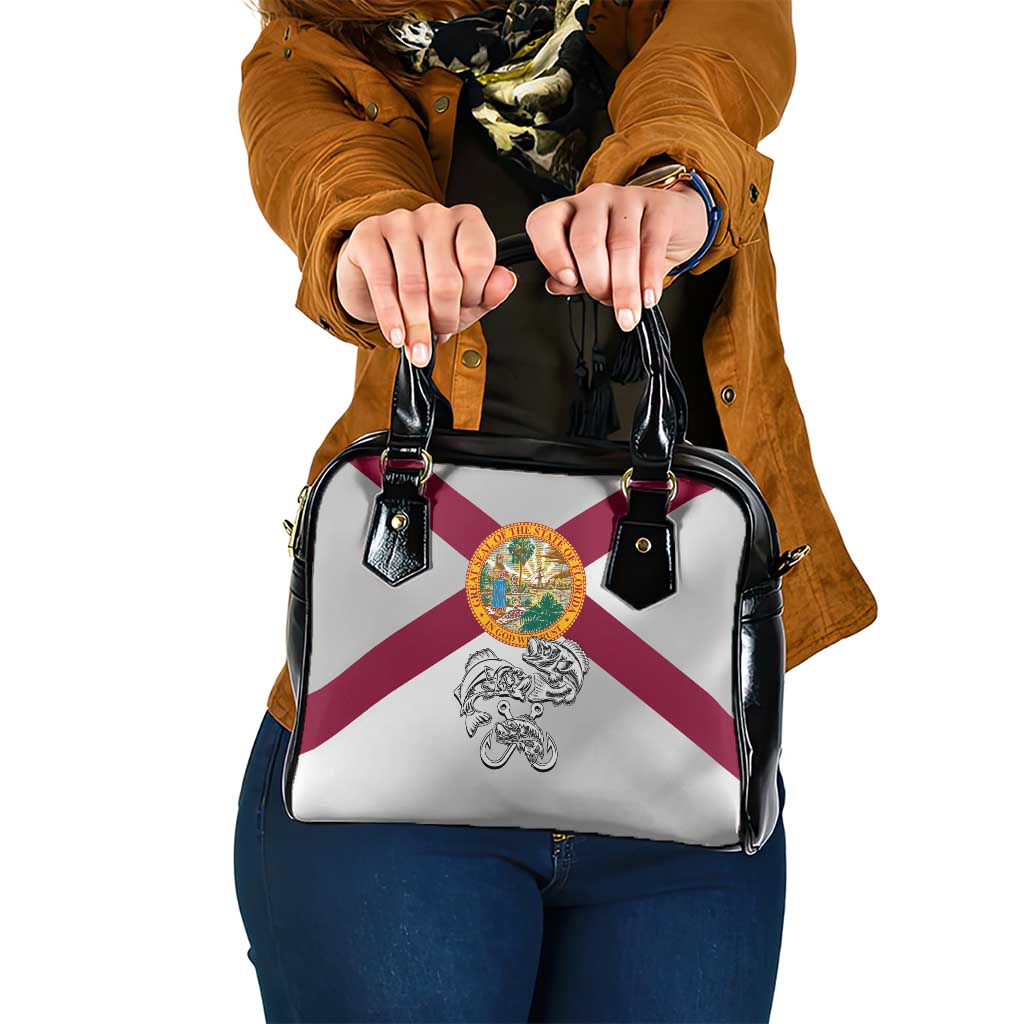 Florida State Flag Fishing Shoulder Handbag Hook and Fish Sketch Graphic in Red and White Design TS04