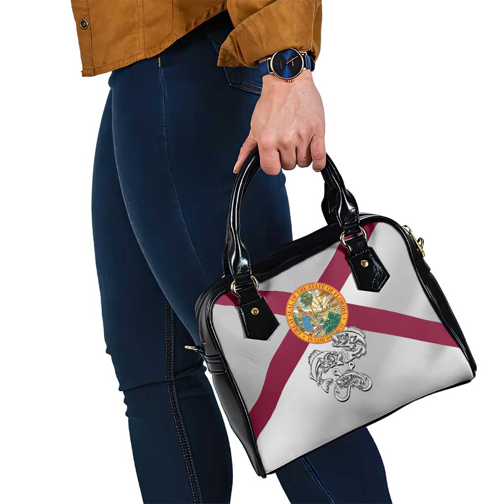 Florida State Flag Fishing Shoulder Handbag Hook and Fish Sketch Graphic in Red and White Design TS04