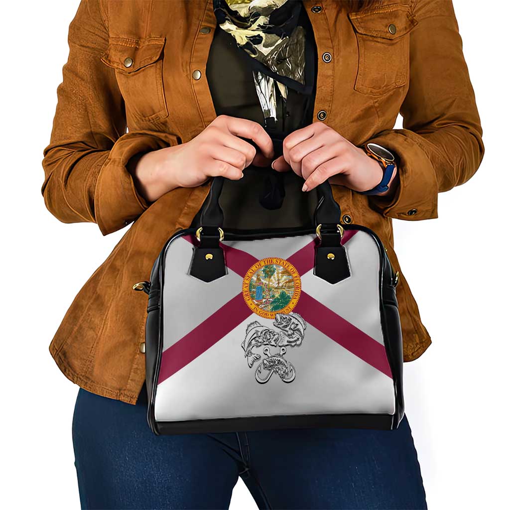 Florida State Flag Fishing Shoulder Handbag Hook and Fish Sketch Graphic in Red and White Design TS04