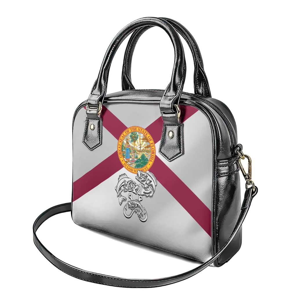 Florida State Flag Fishing Shoulder Handbag Hook and Fish Sketch Graphic in Red and White Design TS04