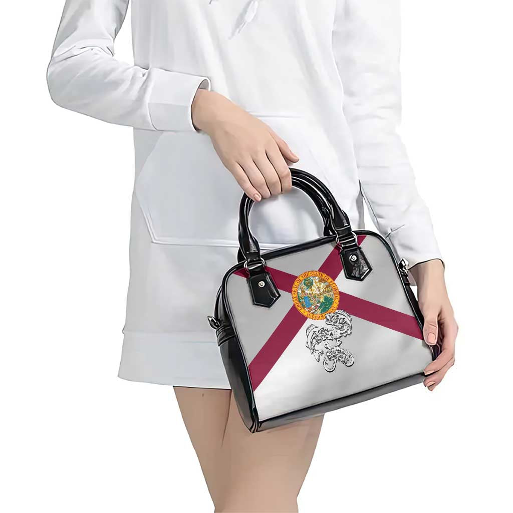 Florida State Flag Fishing Shoulder Handbag Hook and Fish Sketch Graphic in Red and White Design TS04