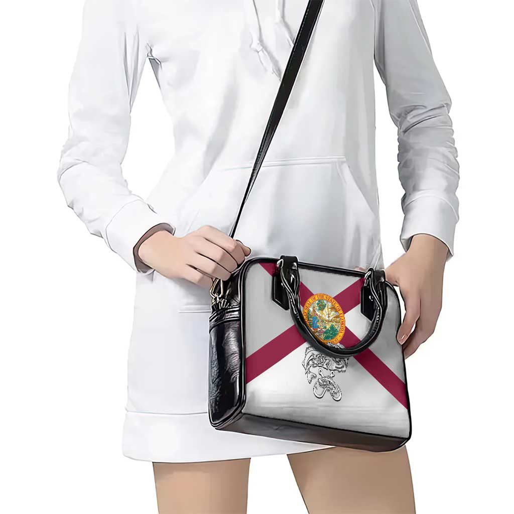 Florida State Flag Fishing Shoulder Handbag Hook and Fish Sketch Graphic in Red and White Design TS04