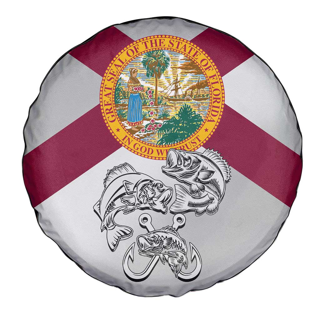 Florida State Flag Fishing Spare Tire Cover Hook and Fish Sketch Graphic in Red and White Design TS04