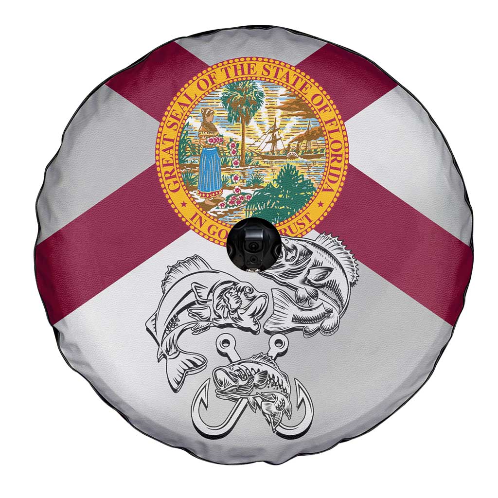 Florida State Flag Fishing Spare Tire Cover Hook and Fish Sketch Graphic in Red and White Design TS04