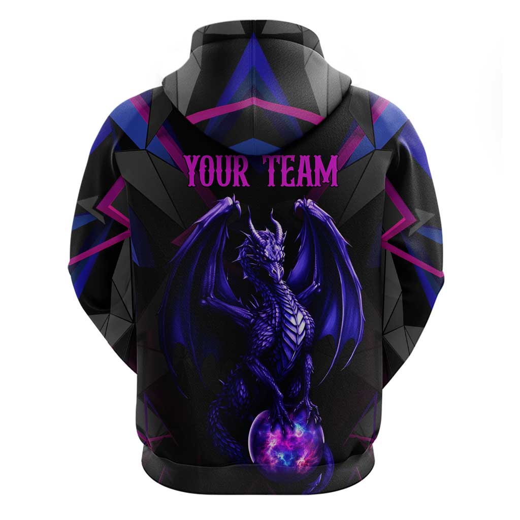 Custom Black And Purple Dragon Bowling Hoodie Magic Orb Graphic on Geometric Black Background Design TS04
