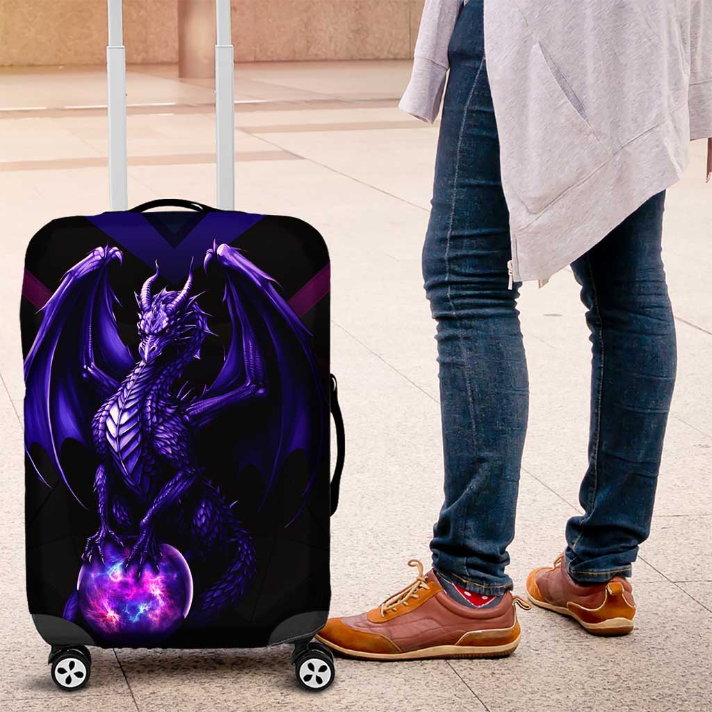 Custom Black And Purple Dragon Bowling Luggage Cover Magic Orb Graphic on Geometric Black Background Design TS04