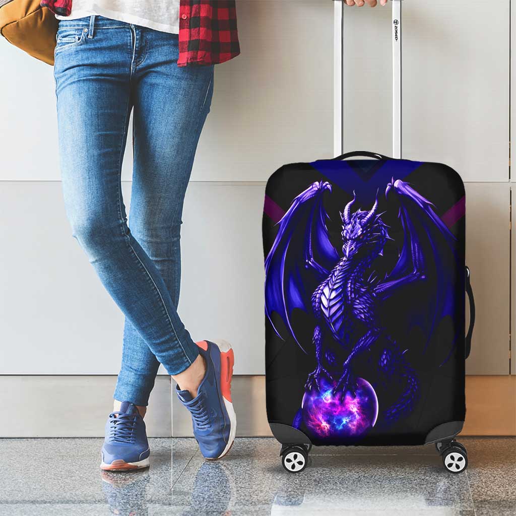 Custom Black And Purple Dragon Bowling Luggage Cover Magic Orb Graphic on Geometric Black Background Design TS04