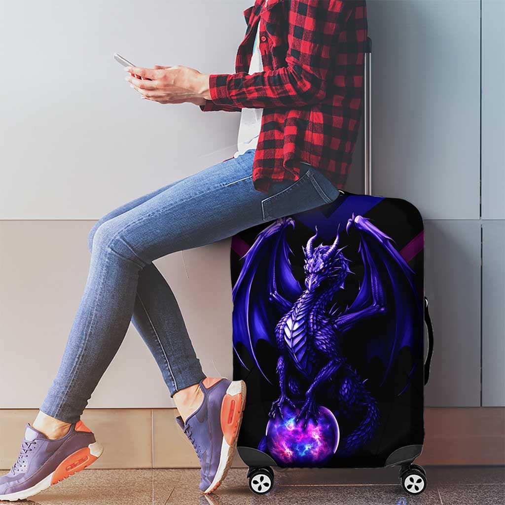 Custom Black And Purple Dragon Bowling Luggage Cover Magic Orb Graphic on Geometric Black Background Design TS04