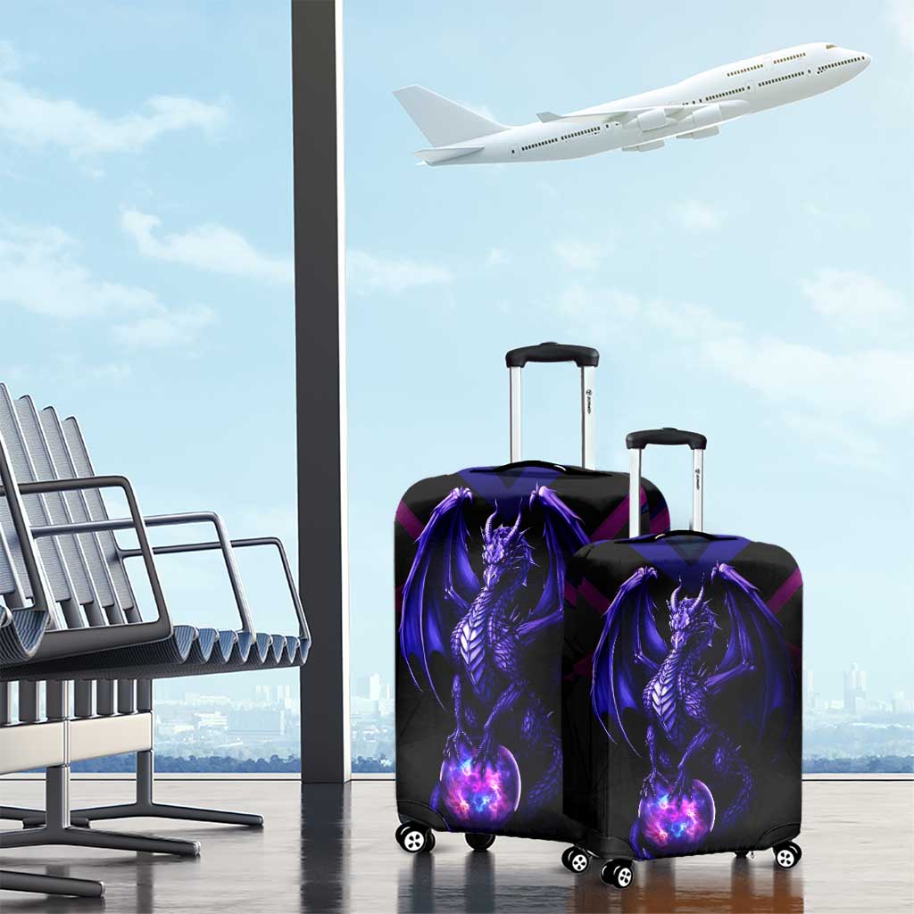 Custom Black And Purple Dragon Bowling Luggage Cover Magic Orb Graphic on Geometric Black Background Design TS04