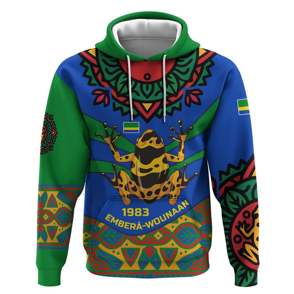 Indigenous Regions of Panama Embera-Wounaan Hoodie Frog Graphic and Indigenous Pattern Guardians of the Forest TS04
